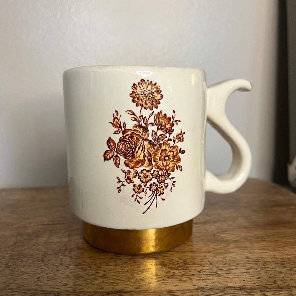 Handmade Vintage Coffee Mug with Floral and Gold details